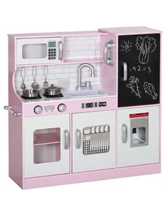 AIYAPLAY Pretend Play Kitchen, Kids Kitchen Playset w/ Toy Phone, Chalkboard, Microwave, Cooking Stove, Sink