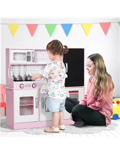 AIYAPLAY Pretend Play Kitchen, Kids Kitchen Playset w/ Toy Phone, Chalkboard, Microwave, Cooking Stove, Sink 2