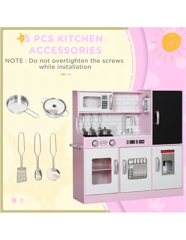 AIYAPLAY Pretend Play Kitchen, Kids Kitchen Playset w/ Toy Phone, Chalkboard, Microwave, Cooking Stove, Sink