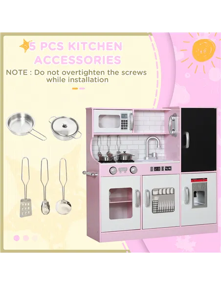 AIYAPLAY Pretend Play Kitchen, Kids Kitchen Playset w/ Toy Phone, Chalkboard, Microwave, Cooking Stove, Sink