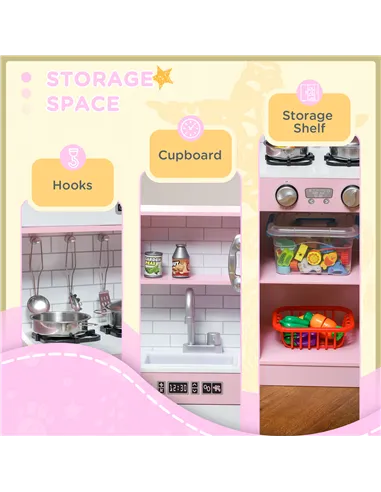 AIYAPLAY Pretend Play Kitchen, Kids Kitchen Playset w/ Toy Phone, Chalkboard, Microwave, Cooking Stove, Sink