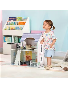 AIYAPLAY 2 Levels Dolls House with 13 Furniture Pieces, Play Set with Balcony, for Ages 3-6 Years, Multicoloured 2