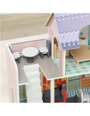 AIYAPLAY 2 Levels Dolls House with 13 Furniture Pieces, Play Set with Balcony, for Ages 3-6 Years, Multicoloured