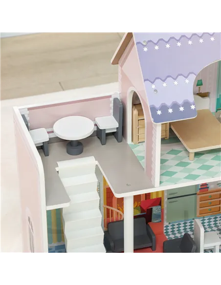 AIYAPLAY 2 Levels Dolls House with 13 Furniture Pieces, Play Set with Balcony, for Ages 3-6 Years, Multicoloured