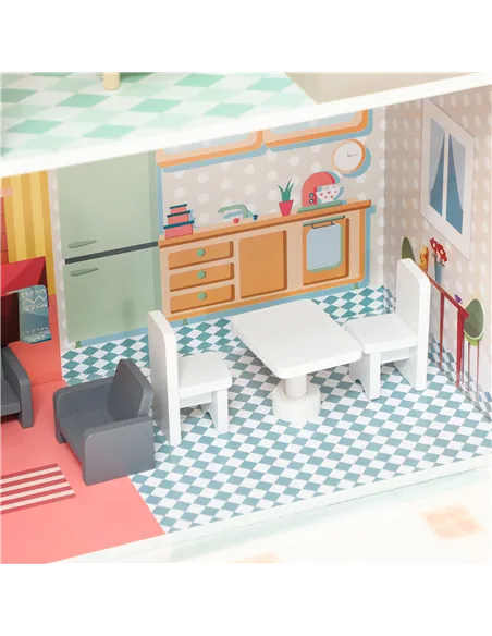 AIYAPLAY 2 Levels Dolls House with 13 Furniture Pieces, Play Set with Balcony, for Ages 3-6 Years, Multicoloured