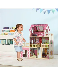 AIYAPLAY 3 Levels Dolls House Play Set with 13 Wooden Furniture Pieces and Accessories, 2