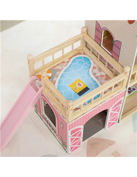 AIYAPLAY 3 Levels Dolls House Play Set with 13 Wooden Furniture Pieces and Accessories,
