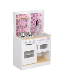 AIYAPLAY Kids Play Kitchen, Pretend Play Kitchen with Realistic Oven, Stove, Sink, Kitchen, Accessories, White