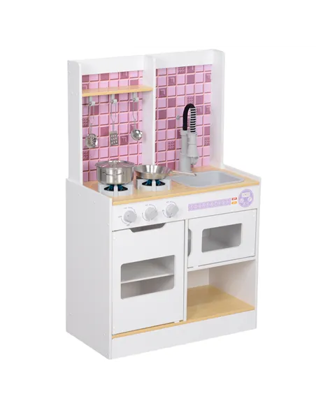 AIYAPLAY Kids Play Kitchen, Pretend Play Kitchen with Realistic Oven, Stove, Sink, Kitchen, Accessories, White