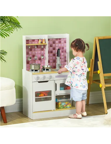 AIYAPLAY Kids Play Kitchen, Pretend Play Kitchen with Realistic Oven, Stove, Sink, Kitchen, Accessories, White
