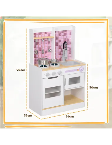 AIYAPLAY Kids Play Kitchen, Pretend Play Kitchen with Realistic Oven, Stove, Sink, Kitchen, Accessories, White