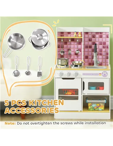 AIYAPLAY Kids Play Kitchen, Pretend Play Kitchen with Realistic Oven, Stove, Sink, Kitchen, Accessories, White