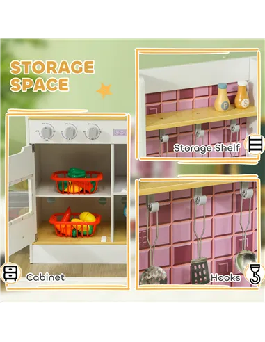 AIYAPLAY Kids Play Kitchen, Pretend Play Kitchen with Realistic Oven, Stove, Sink, Kitchen, Accessories, White