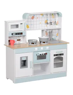 AIYAPLAY Toy Kitchen, Pretend Role Play Kitchen with Hob, Sound, Light, Coffee Machine, Ice Maker, Microwave
