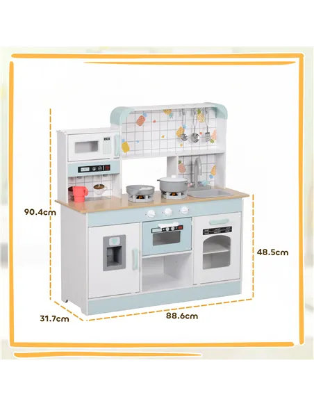 AIYAPLAY Toy Kitchen, Pretend Role Play Kitchen with Hob, Sound, Light, Coffee Machine, Ice Maker, Microwave