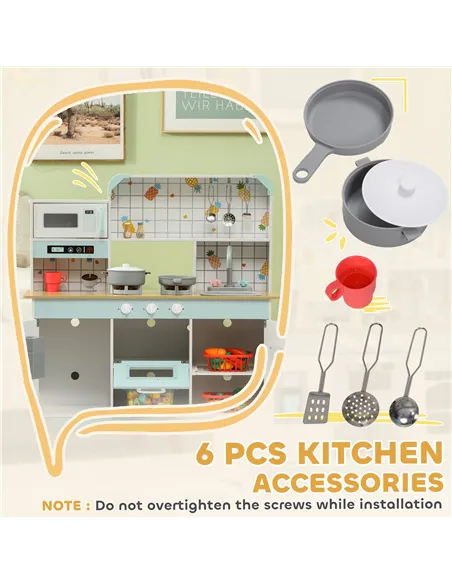 AIYAPLAY Toy Kitchen, Pretend Role Play Kitchen with Hob, Sound, Light, Coffee Machine, Ice Maker, Microwave