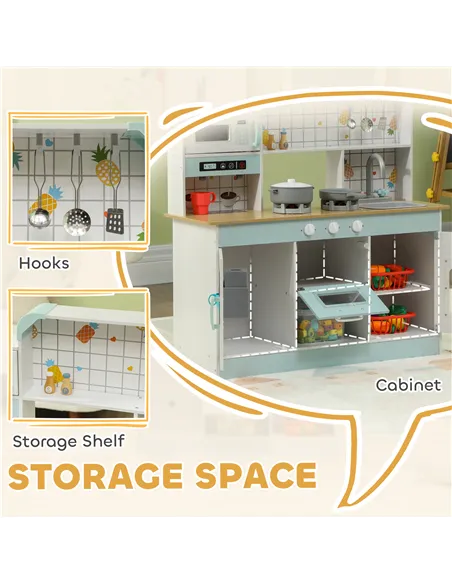 AIYAPLAY Toy Kitchen, Pretend Role Play Kitchen with Hob, Sound, Light, Coffee Machine, Ice Maker, Microwave