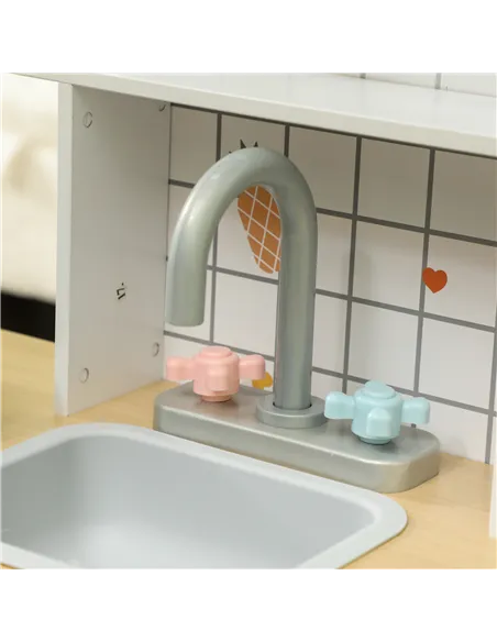 AIYAPLAY Toy Kitchen, Pretend Role Play Kitchen with Hob, Sound, Light, Coffee Machine, Ice Maker, Microwave