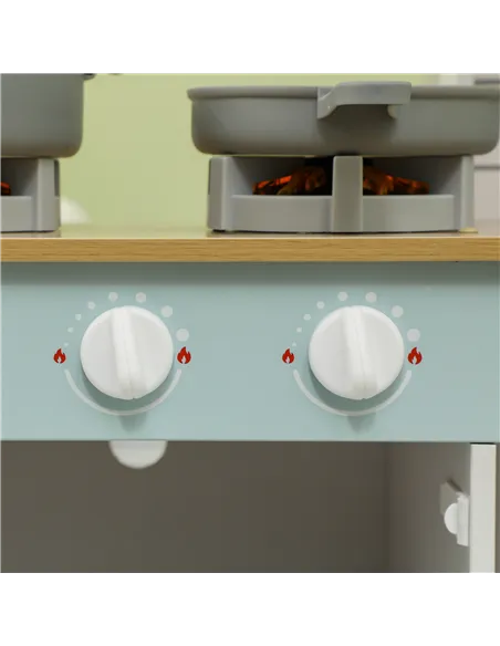 AIYAPLAY Toy Kitchen, Pretend Role Play Kitchen with Hob, Sound, Light, Coffee Machine, Ice Maker, Microwave
