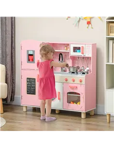 AIYAPLAY Play Kitchen, Kids Kitchen Set with Lights and Sounds, Double Stoves, Ice Maker, Chalkboard for 3+ Years, Pink 2