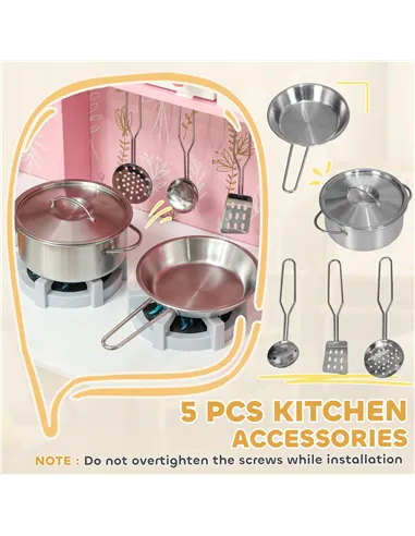 AIYAPLAY Play Kitchen, Kids Kitchen Set with Lights and Sounds, Double Stoves, Ice Maker, Chalkboard for 3+ Years, Pink