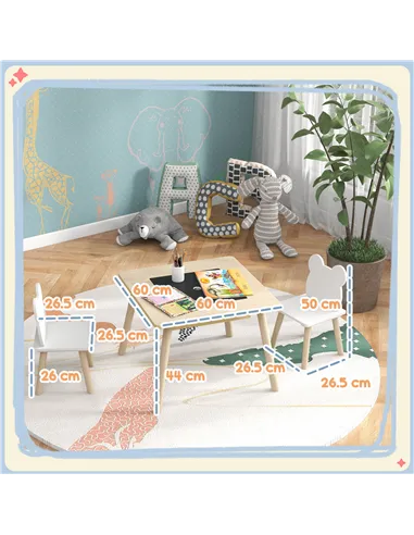 AIYAPLAY 3-Piece Kids Table and Chairs Set with Convertible Desk and Storage Grid, Kids Activity Table for Nursery, Playroom