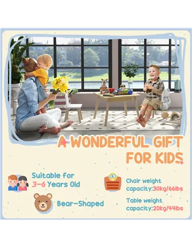 AIYAPLAY 3-Piece Kids Table and Chairs Set with Convertible Desk and Storage Grid, Kids Activity Table for Nursery, Playroom