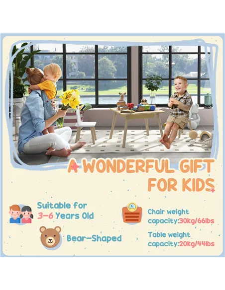 AIYAPLAY 3-Piece Kids Table and Chairs Set with Convertible Desk and Storage Grid, Kids Activity Table for Nursery, Playroom