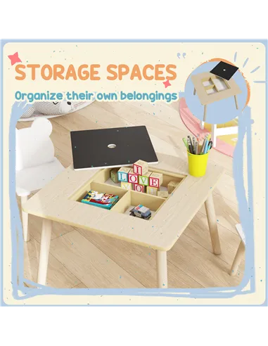 AIYAPLAY 3-Piece Kids Table and Chairs Set with Convertible Desk and Storage Grid, Kids Activity Table for Nursery, Playroom