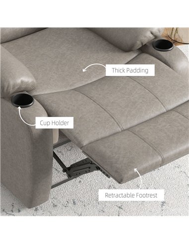 HOMCOM Recliner Chair, Microfibre Reclining Chair with Adjustable Leg Rest, Cup Holders, Recliner Armchair for Home Living Room,