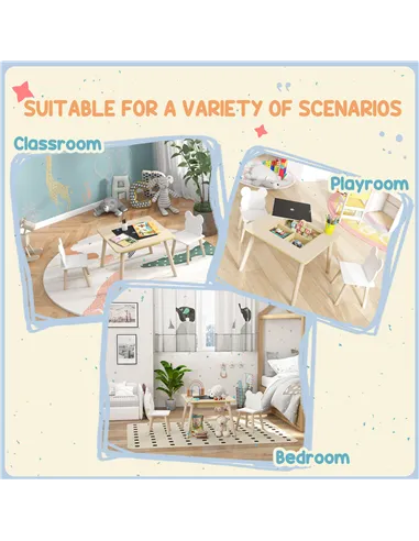 AIYAPLAY 3-Piece Kids Table and Chairs Set with Convertible Desk and Storage Grid, Kids Activity Table for Nursery, Playroom