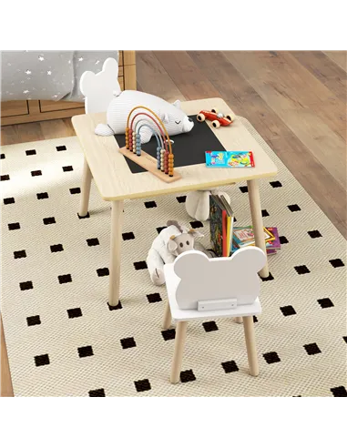 AIYAPLAY 3-Piece Kids Table and Chairs Set with Convertible Desk and Storage Grid, Kids Activity Table for Nursery, Playroom