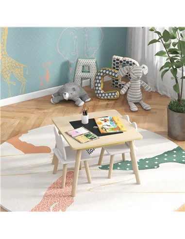 AIYAPLAY 3-Piece Kids Table and Chairs Set with Convertible Desk and Storage Grid, Kids Activity Table for Nursery, Playroom