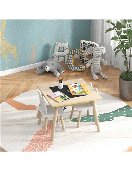 AIYAPLAY 3-Piece Kids Table and Chairs Set with Convertible Desk and Storage Grid, Kids Activity Table for Nursery, Playroom