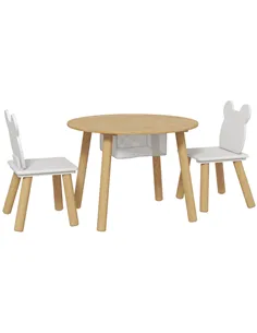 AIYAPLAY 3-Piece Kids Activity Table Set with Centre Mesh Bag, Bear-Shaped Backrest, for Arts and Crafts, Reading, Dining
