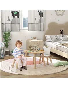AIYAPLAY 3-Piece Kids Activity Table Set with Centre Mesh Bag, Bear-Shaped Backrest, for Arts and Crafts, Reading, Dining 2