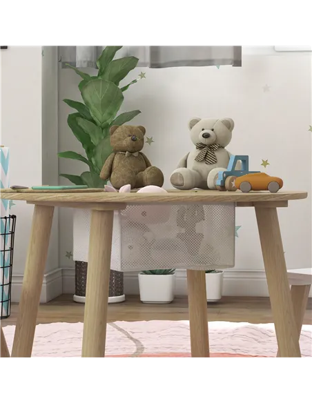 AIYAPLAY 3-Piece Kids Activity Table Set with Centre Mesh Bag, Bear-Shaped Backrest, for Arts and Crafts, Reading, Dining