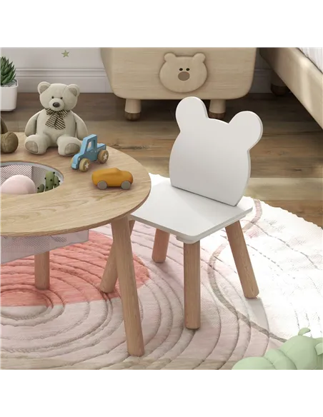 AIYAPLAY 3-Piece Kids Activity Table Set with Centre Mesh Bag, Bear-Shaped Backrest, for Arts and Crafts, Reading, Dining