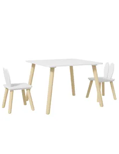 AIYAPLAY 3 Pcs Toddler Table and Chair Set, Kids Desk and 2 Chairs Set w/ Bunny Ear Backrest, for Nursery, Playroom
