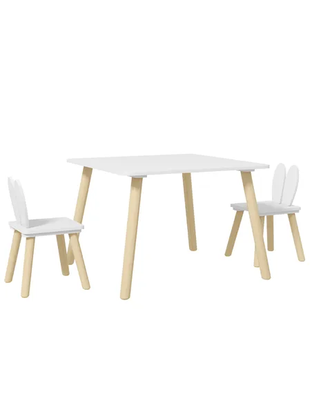 AIYAPLAY 3 Pcs Toddler Table and Chair Set, Kids Desk and 2 Chairs Set w/ Bunny Ear Backrest, for Nursery, Playroom
