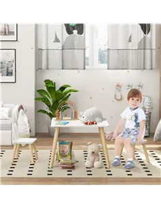 AIYAPLAY 3 Pcs Toddler Table and Chair Set, Kids Desk and 2 Chairs Set w/ Bunny Ear Backrest, for Nursery, Playroom 2