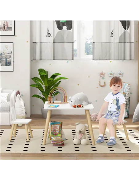 AIYAPLAY 3 Pcs Toddler Table and Chair Set, Kids Desk and 2 Chairs Set w/ Bunny Ear Backrest, for Nursery, Playroom