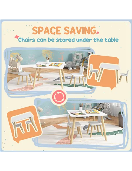 AIYAPLAY 3 Pcs Toddler Table and Chair Set, Kids Desk and 2 Chairs Set w/ Bunny Ear Backrest, for Nursery, Playroom