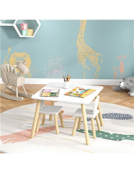 AIYAPLAY 3 Pcs Toddler Table and Chair Set, Kids Desk and 2 Chairs Set w/ Bunny Ear Backrest, for Nursery, Playroom