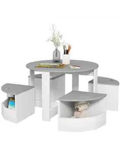 AIYAPLAY Five-Piece Kids Table and Chairs Set with Storage, for Ages 3-8 Years, Grey
