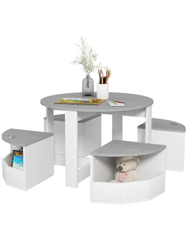 AIYAPLAY Five-Piece Kids Table and Chairs Set with Storage, for Ages 3-8 Years, Grey