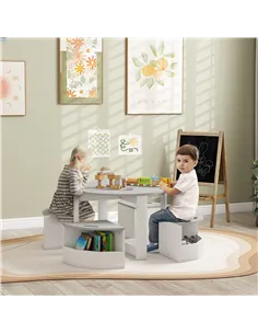 AIYAPLAY Five-Piece Kids Table and Chairs Set with Storage, for Ages 3-8 Years, Grey 2
