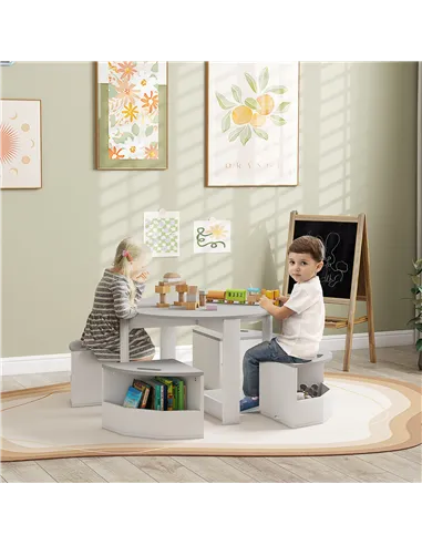 AIYAPLAY Five-Piece Kids Table and Chairs Set with Storage, for Ages 3-8 Years, Grey