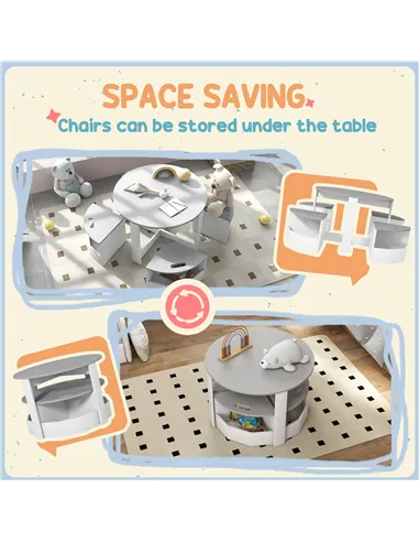 AIYAPLAY Five-Piece Kids Table and Chairs Set with Storage, for Ages 3-8 Years, Grey