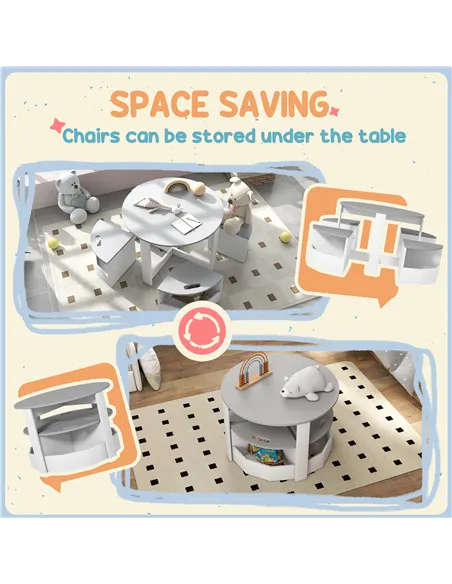AIYAPLAY Five-Piece Kids Table and Chairs Set with Storage, for Ages 3-8 Years, Grey